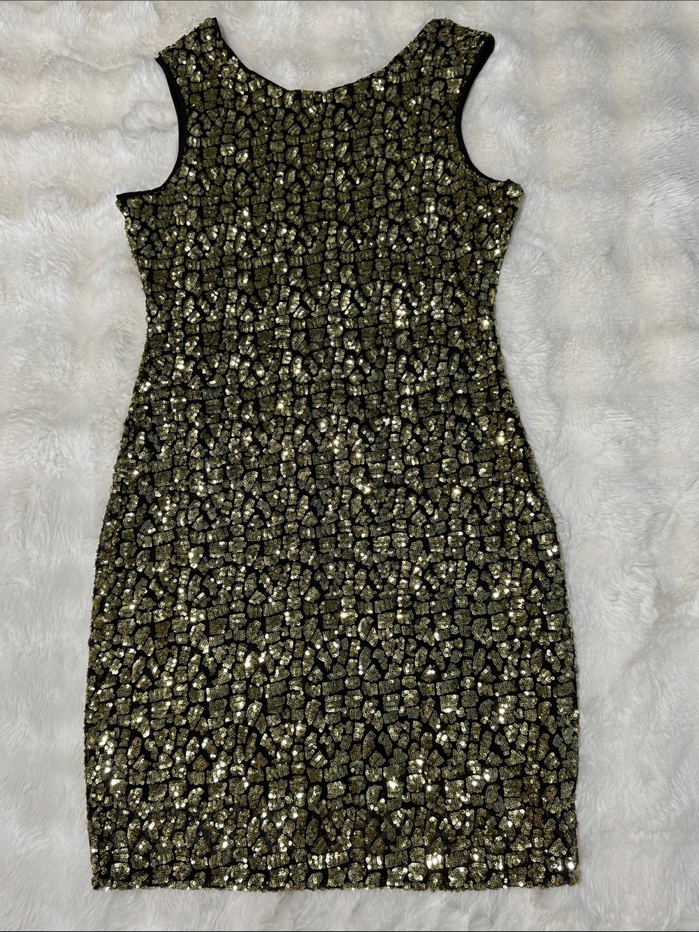 Guess Gold Sequin Mosaic Mini Dress on Black Size M